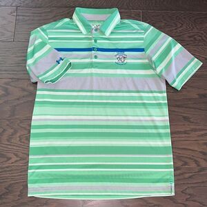2014 US Open Pinehurst Killer Green Gray Stripe Golf Polo Shirt M Under Armour